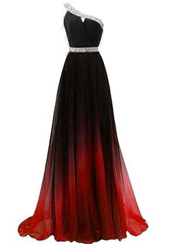 Picture of Pretty Red Color and Black Color Long Party Dresses, Gradient One Shoulder Prom Dresses